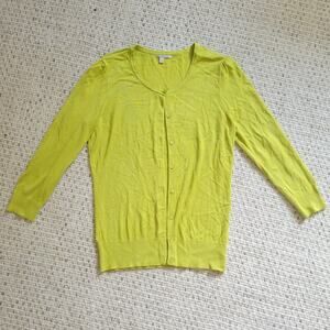 Halogen Womens S Lime Green Button Front Knit Cardigan Round Neck
